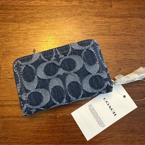 COACH Essential Denim Logo Small Zip Around Card Case - Picture 1 of 4